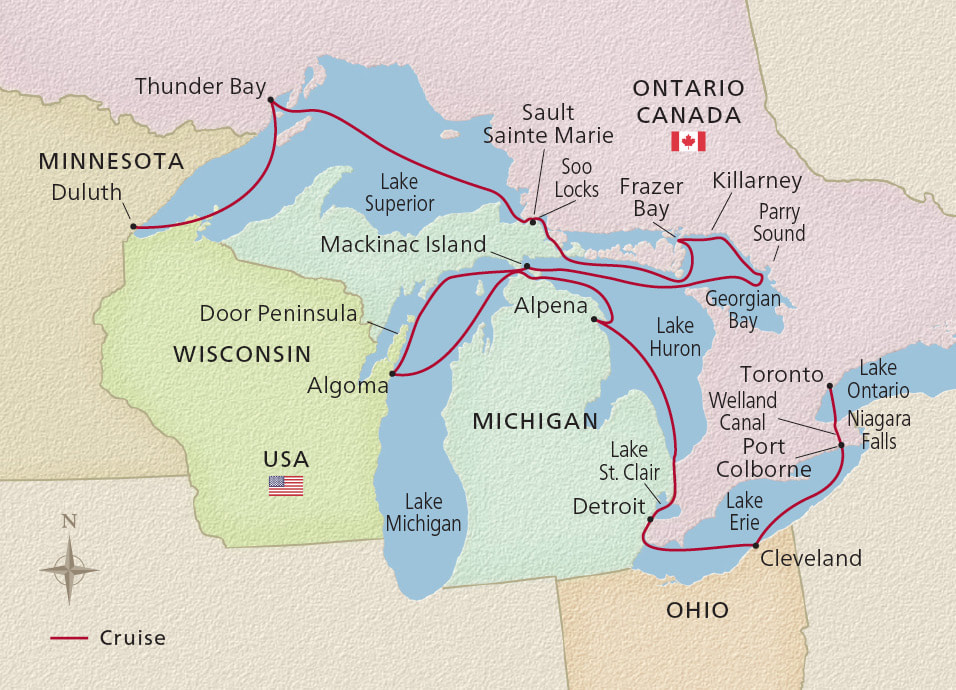 viking great lakes collection cruise map