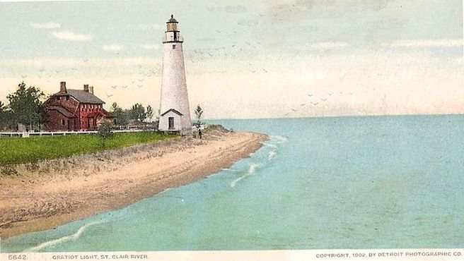 Vintage Michigan MI Lighthouse Postcard Charity Island Lake Huron Saginaw Bay 